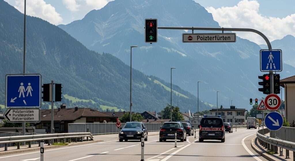 Schweizer Straßenverkehr mit Fokus auf Fahrregeln und Sicherheit
