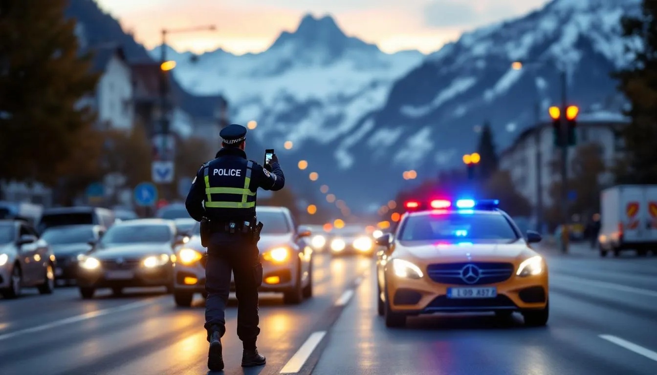 Auto auf Schweizer Straße mit Fokus auf Fahrvorschriften und Sicherheit