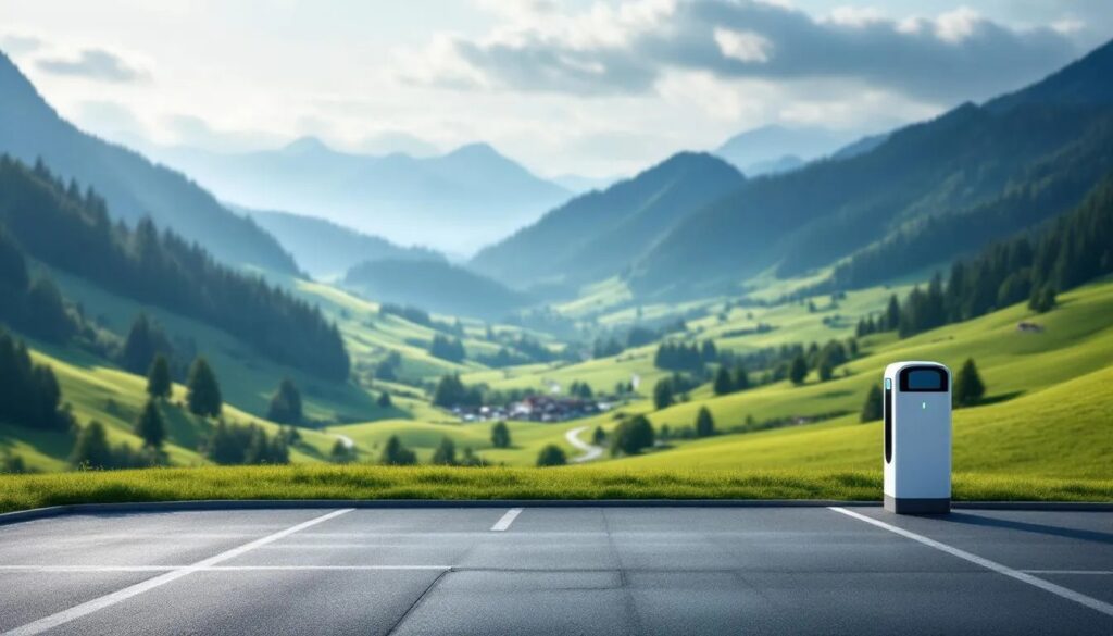 Auto parkt in einer Schweizer Stadt mit farbcodierten Zonen